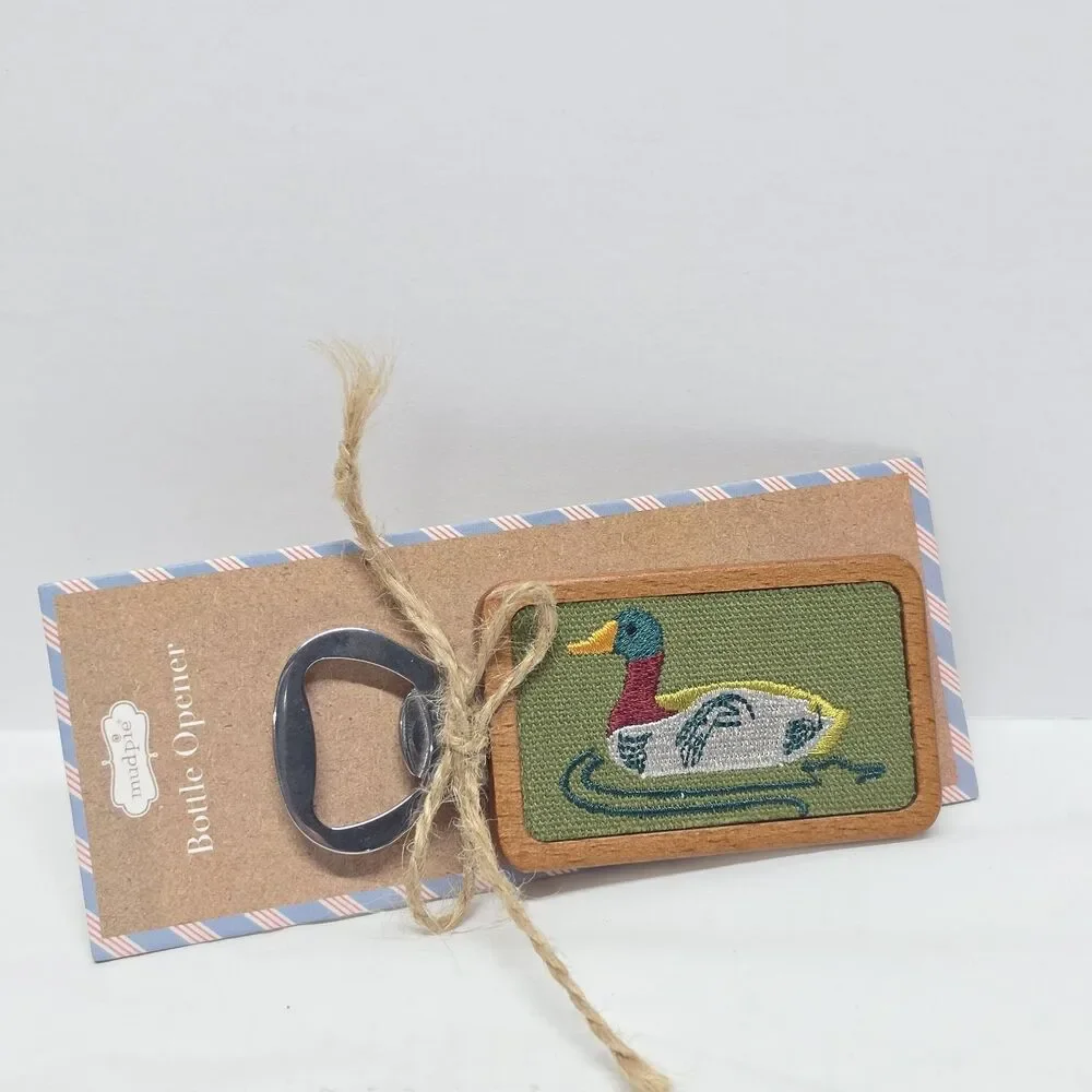 Anthropologie MUD PIE Embroidered Duck Bottle Opener NWT Hunting Retro